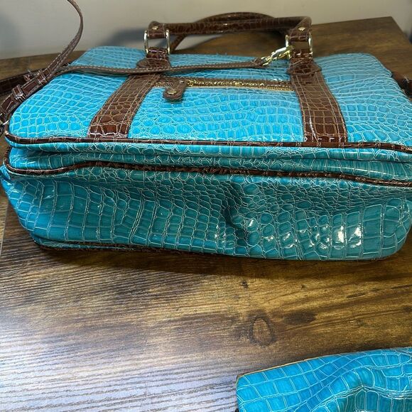Samantha Brown Blue Croc Embossed Accents Tote Travel Bag Carry On Purse Handbag - Picture 6 of 16